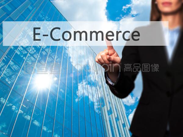 电子商务-隔离的女性手触摸或指着按钮